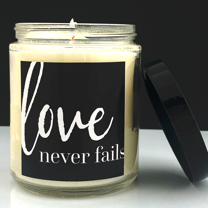 LOVE NEVER FAILS / TROPICAL FRUIT - GLASS CANDLE