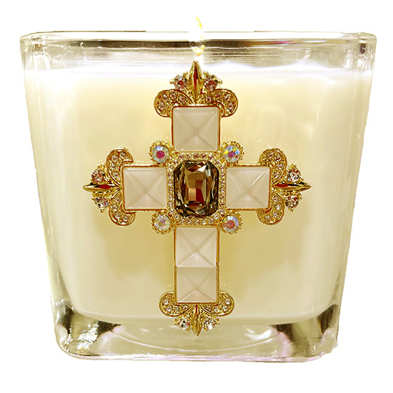 SPIKENARD SMOKE/PEARL JEWELED CROSS CANDLE