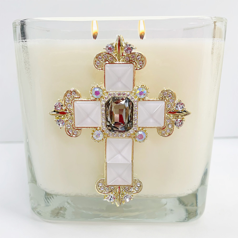 FRANKINCENSE SMOKE/PEARL JEWELED CROSS CANDLE