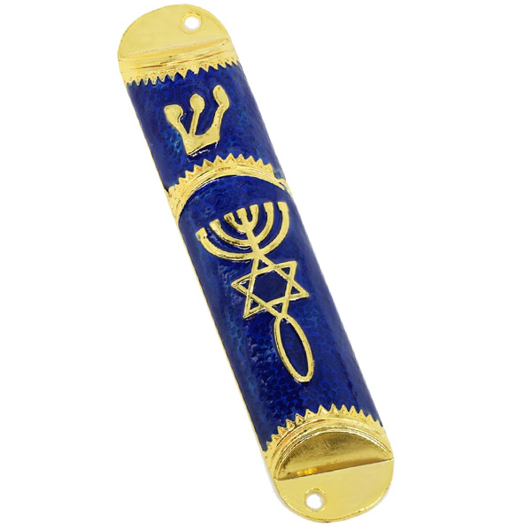 MEZUZAH - EARLY CHRISTIAN SYMBOL W/ SHIN - BLUE