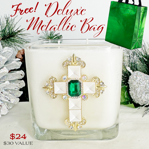 FREE DELUXE BAG with CEDAR JEWELED CROSS CANDLE