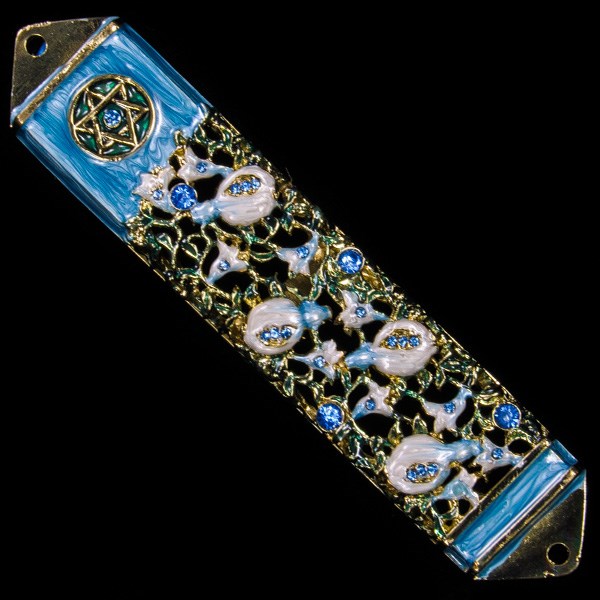 BLUE JEWELED POMEGRANATES MEZUZAH