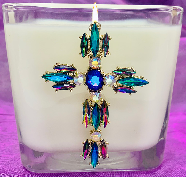 MYRRH IRRIDESCENT JEWELED CROSS CANDLE