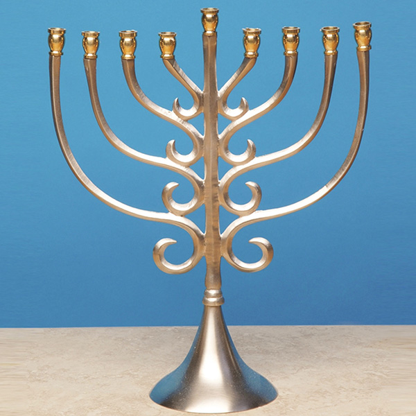 HANUKKIAH - Matte Nickel Finish with Brass Holders Traditional Menorah