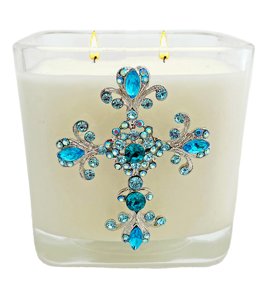 HYSSOP FLOURISH JEWELED CROSS CANDLE