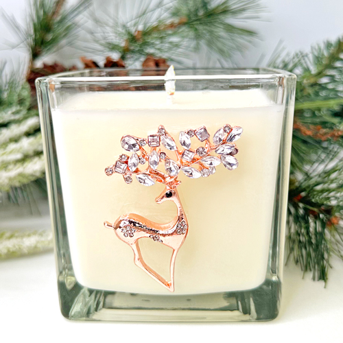 JEWELED  ROSEGOLD "DEER" CANDLE - GINGERBREAD