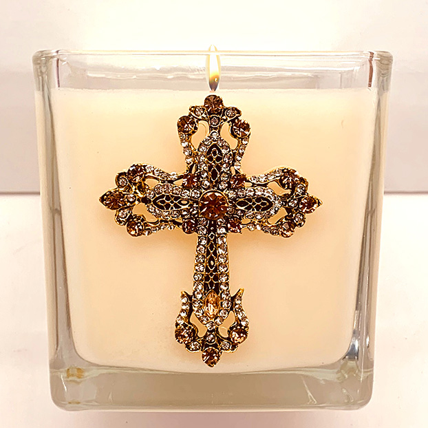 CASSIA JEWELED CROSS CANDLE - MEDIUM