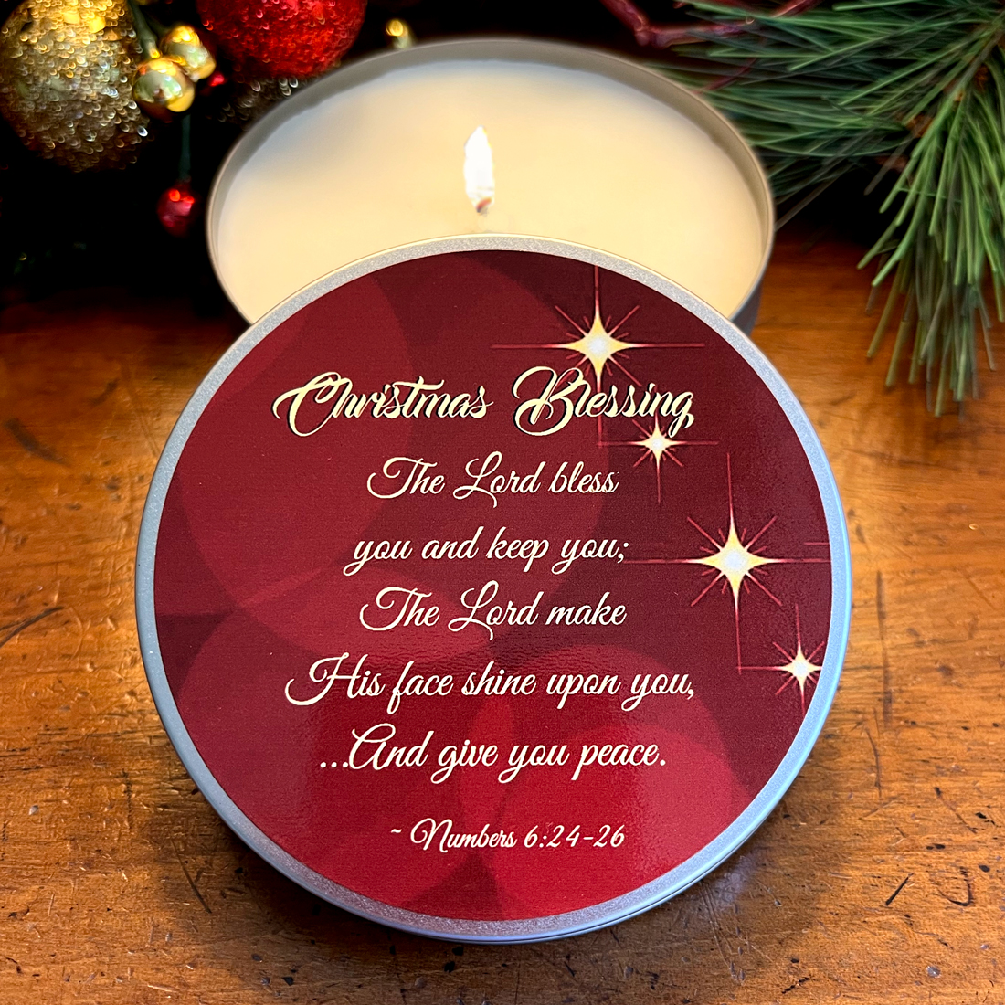 "CHRISTMAS BLESSING" CANDLE TIN - POMEGRANATE PLUM