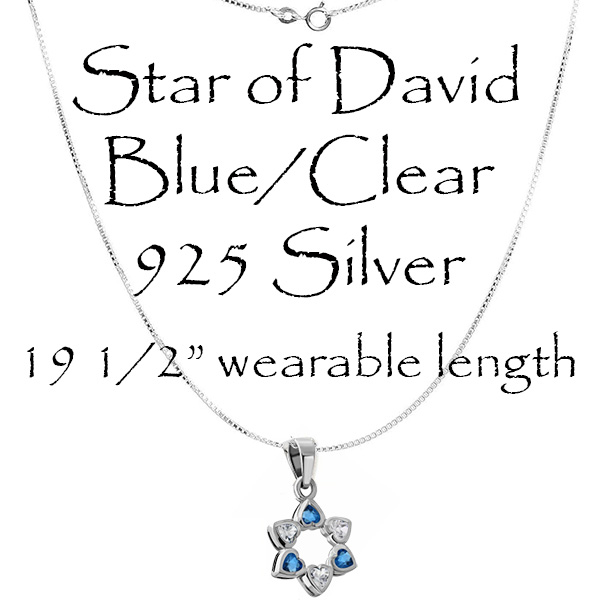 STAR OF DAVID BLUE/CLEAR 925 SILVER PENDANT -FINAL SALE