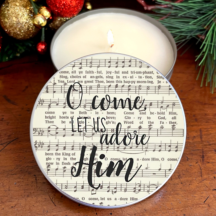 "MUSIC-ADORE HIM" CANDLE TIN - AMBER & FIG