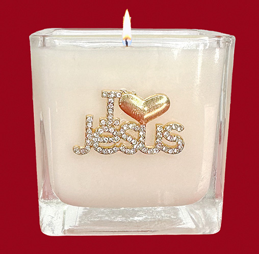 "GOLD" I LOVE JESUS VOTIVE CANDLE-ORCHID MUSK- W/ 1/4 OZ OIL