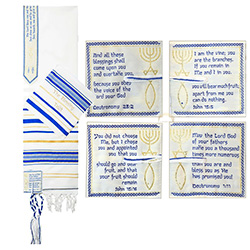 TALIT - MESSIANIC BLESSING PRAYER SHAWL W/ BAG-ROYAL BLUE 22X72