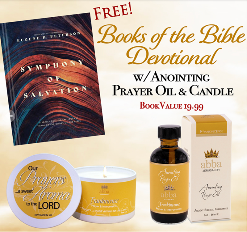 FREE "BOOKS OF THE BIBLE" DEVOTIONAL WITH FRANKINCENSE 2 OZ OIL  & SCRIPTURE TIN CANDLE
