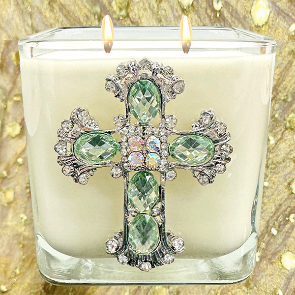 HYSSOP PERIDOT JEWELED CROSS CANDLE