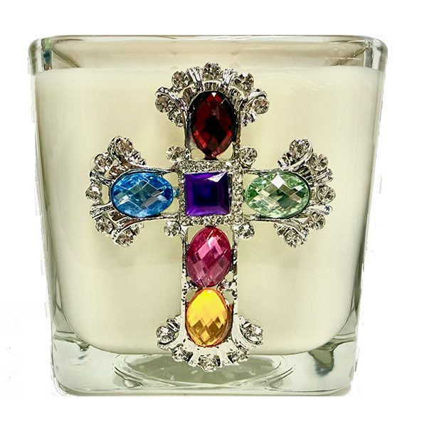 HYSSOP MULTI COLOR JEWELED CROSS CANDLE