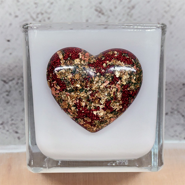 AGAPE 3-D HEART CANDLE WITH GOLD FLECK