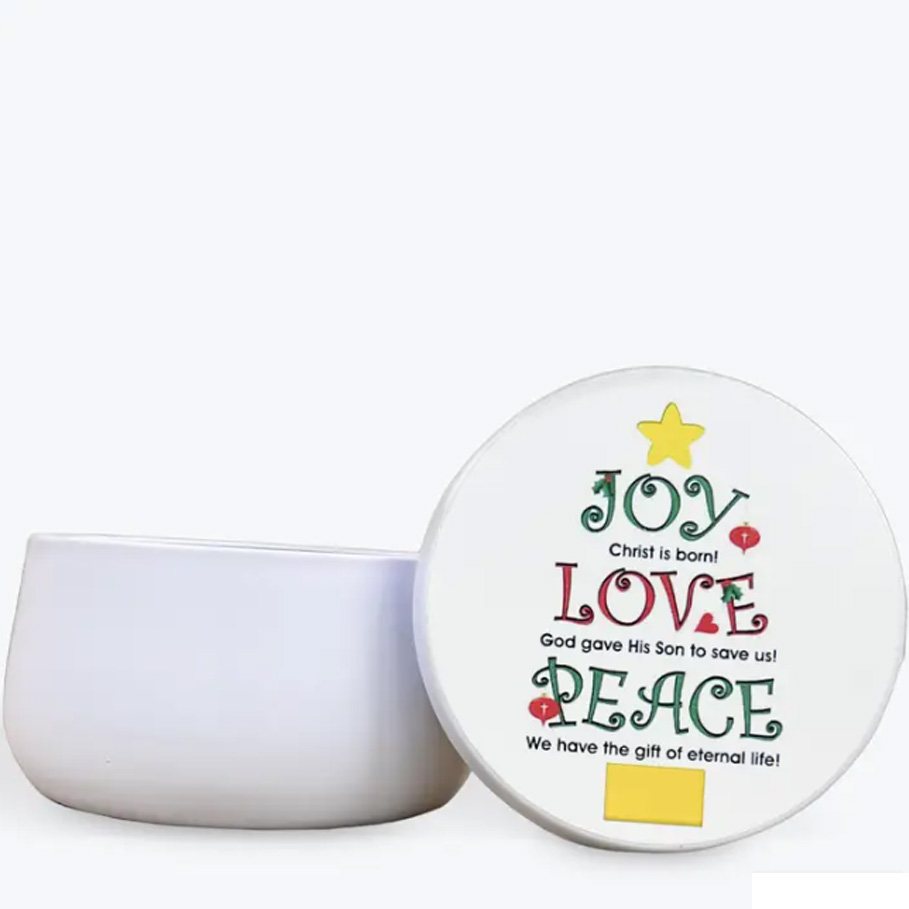 70% OFF "JOY LOVE PEACE" CURVED CANDLE TIN - WINTER WONDERLAND 8 oz
