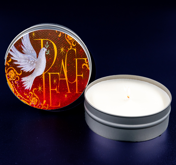 PEACE DOVE TIN CANDLE - BALSAM & CEDAR