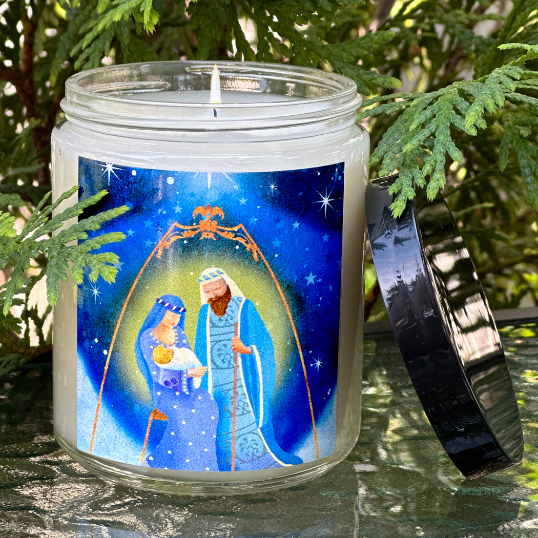 HOLY FAMILY GLASS CANDLE - FRANKINCENSE & MYRRH