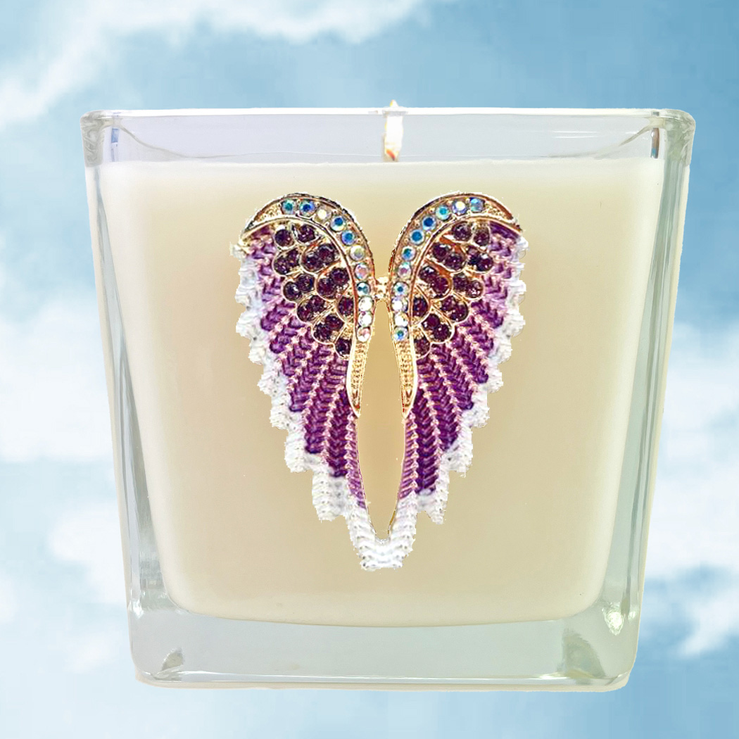 JEWELED ANGEL WINGS CANDLE - PURPLE