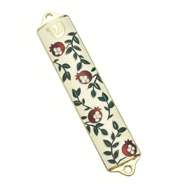MEZUZAH - JEWELED POMEGRANATE W/ SHIN