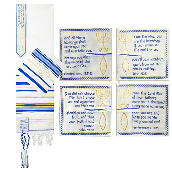 TALIT - MESSIANIC BLESSING PRAYER SHAWL W/ BAG-ROYAL BLUE 22X72