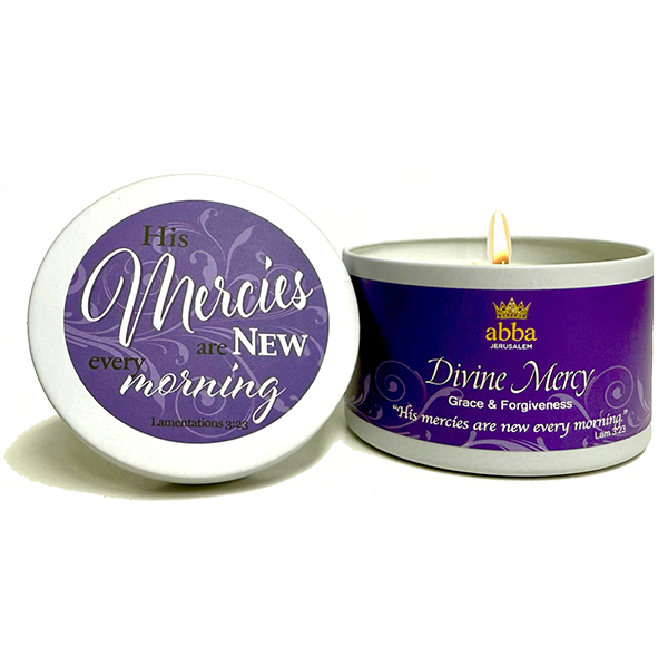 DIVINE MERCY SCRIPTURE TIN "MERCIES ARE NEW EVERY MORNING" - 8 OZ