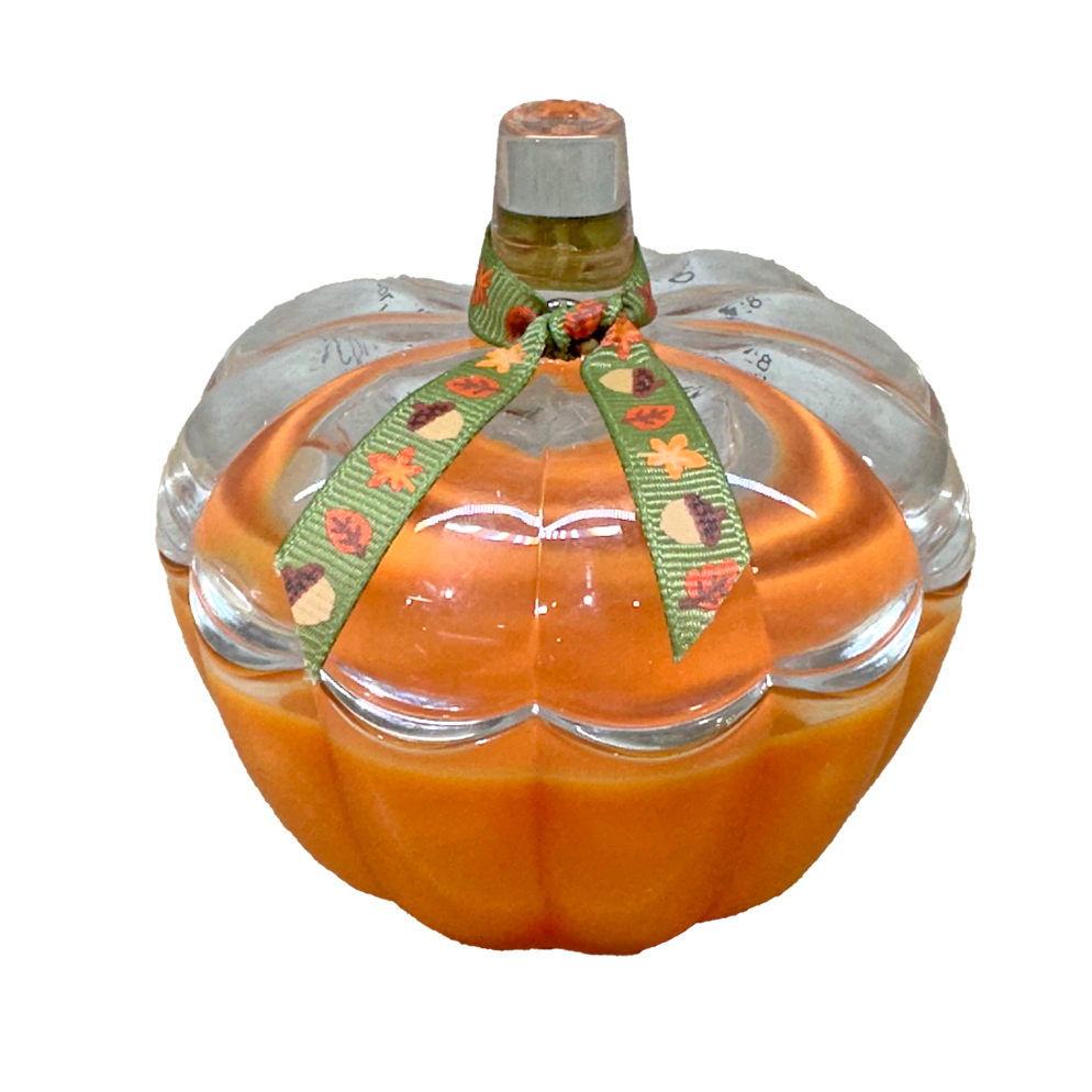 GLASS PUMPKIN CANDLE WITH RIBBON IN PUMPKINILLA