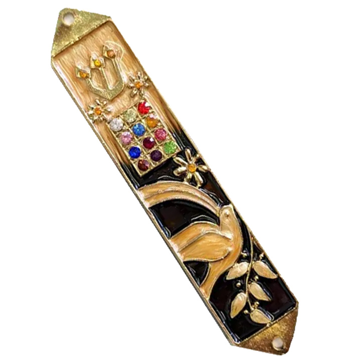 MEZUZAH - Dove with Olive Branch w/ Hoshen - AMBER
