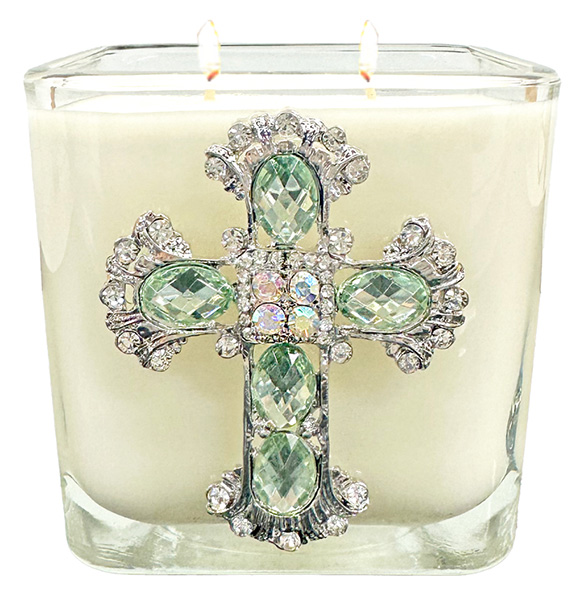 HYSSOP PERIDOT JEWELED CROSS CANDLE