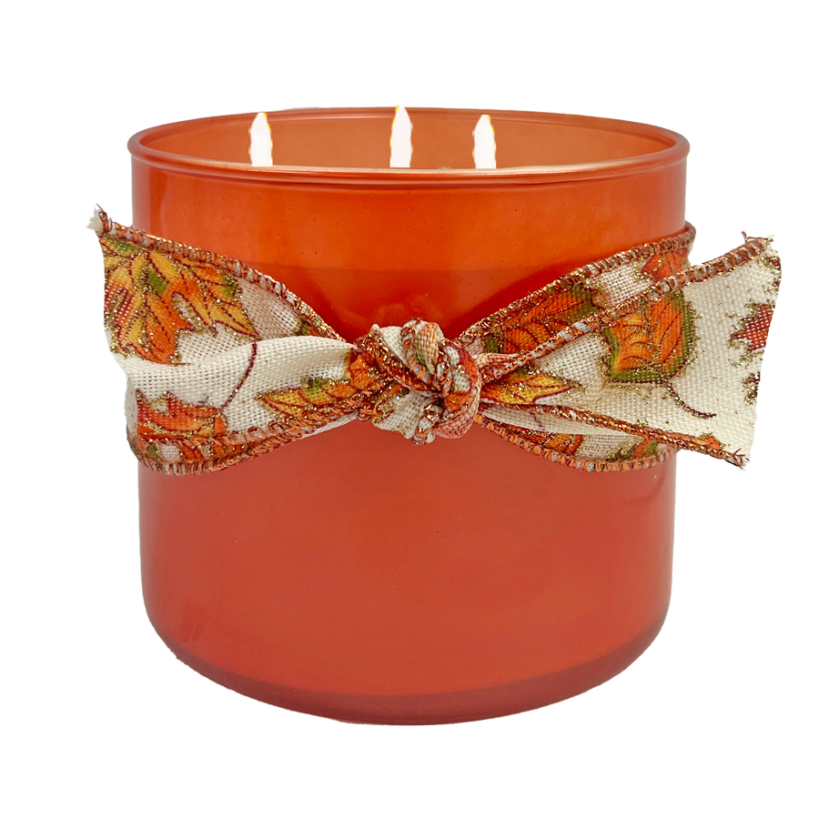 LARGE CANDLE WITH FALL RIBBON IN PUMPKIN SPICE